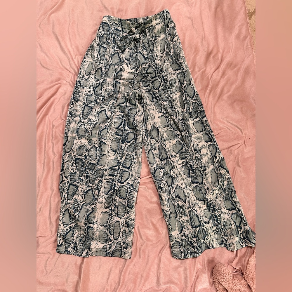 Boutique silky leopard pants - emerald and cream color. Never worn.